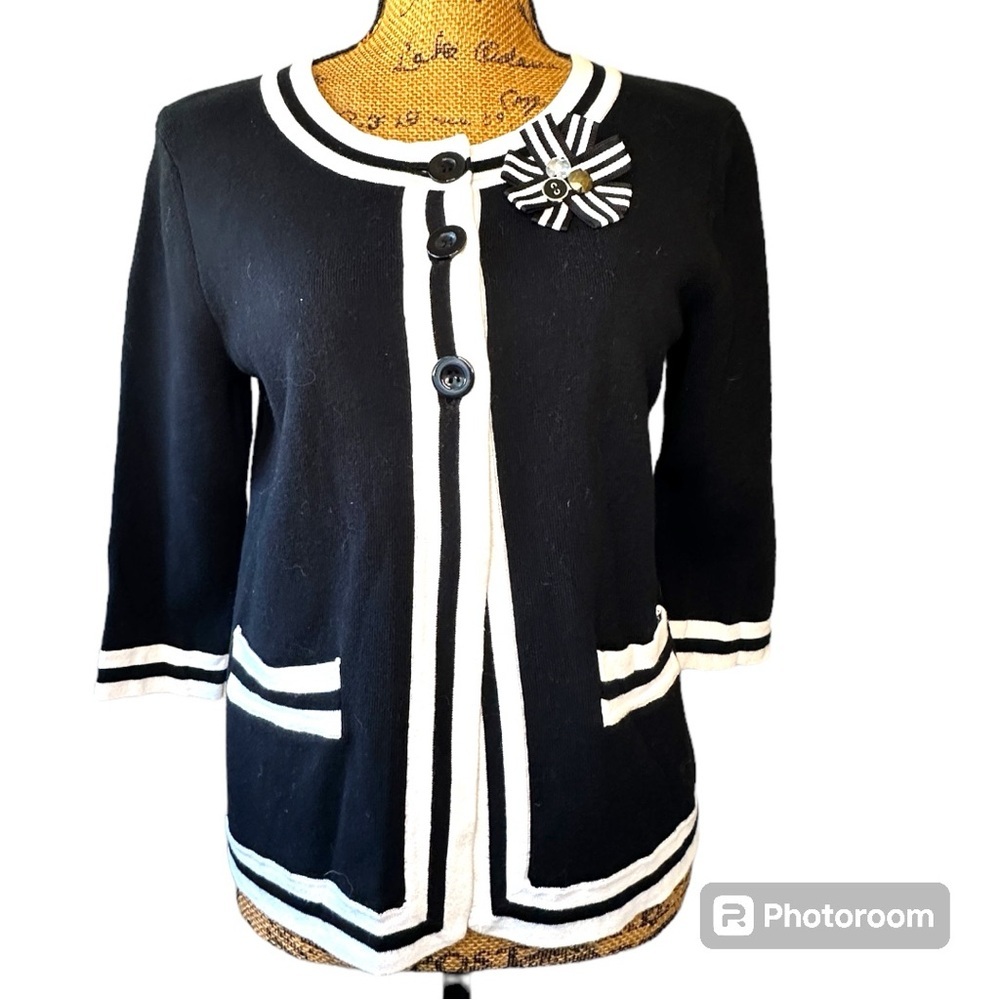 Hampshire Studio black & white cardigan sweater Women’s Small Petite | aa1